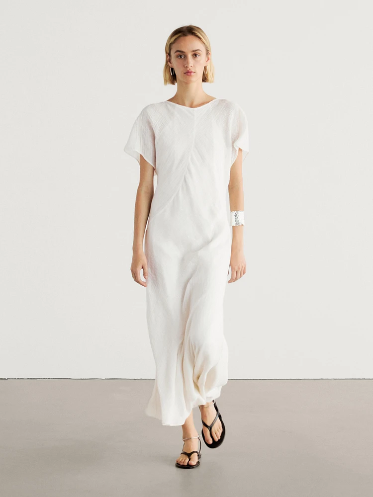 Long short sleeve linen dress