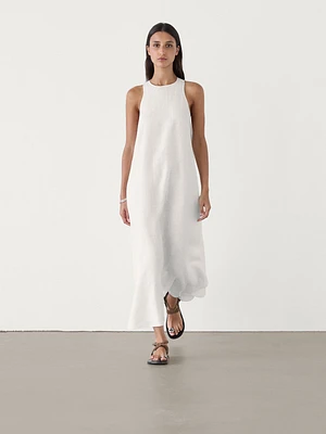 Flared linen midi dress with embroidery