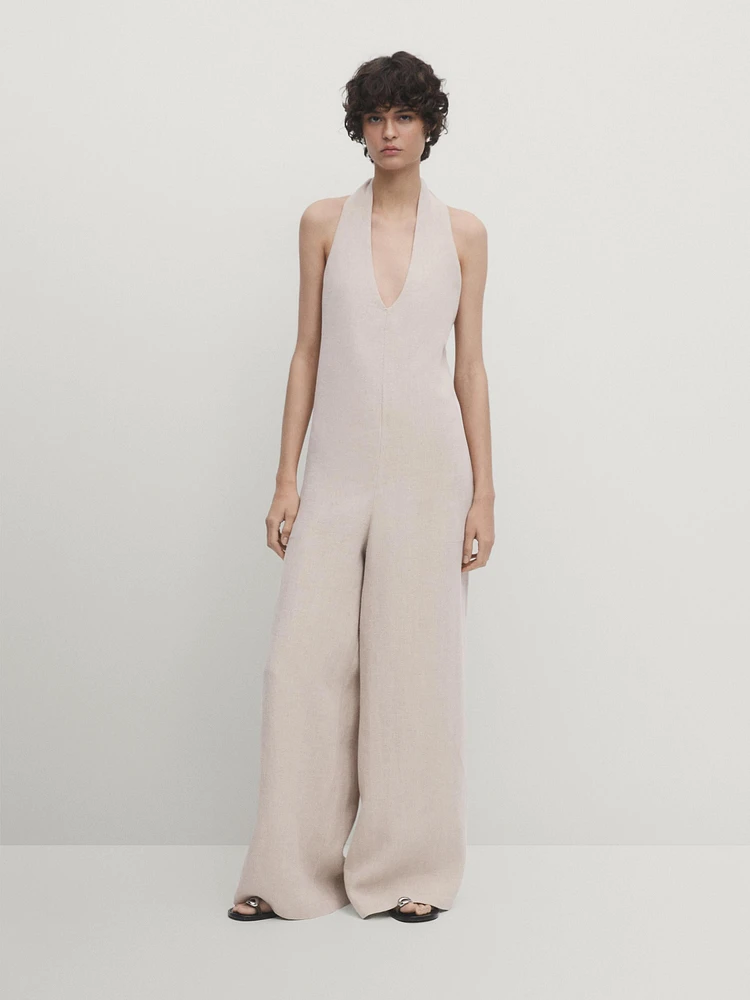 100% linen halter jumpsuit