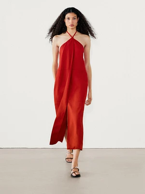 Halter midi dress with pleated detail
