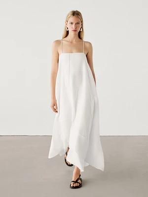 Linen blend asymmetric midi dress