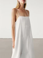 Linen blend asymmetric midi dress