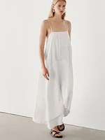 Linen blend asymmetric midi dress