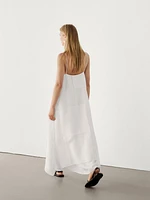 Linen blend asymmetric midi dress