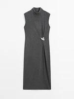 Midi dress with brooch detail