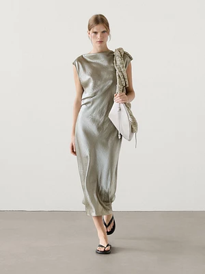 Satin midi dress with cowl neckline