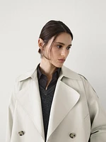 Short 100% cotton trench coat with lapel