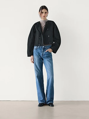 Cropped double-breasted cotton jacket