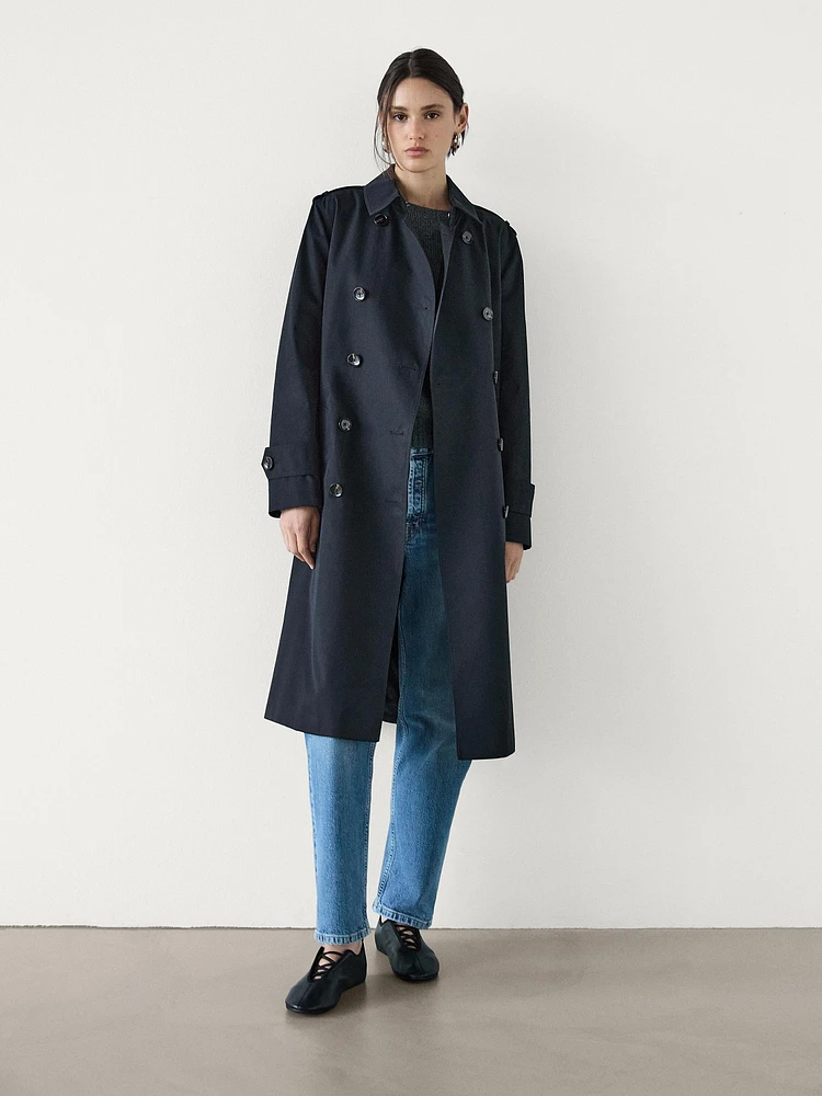 Double-breasted cotton trench coat