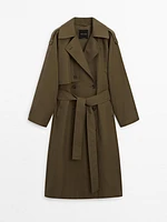 Cotton blend trench coat with shoulder tab detail