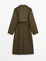 Cotton blend trench coat with shoulder tab detail