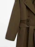 Cotton blend trench coat with shoulder tab detail