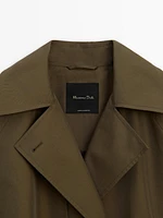 Cotton blend trench coat with shoulder tab detail