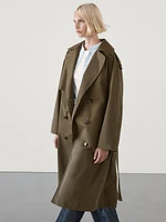 Cotton blend trench coat with shoulder tab detail