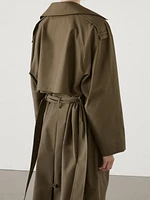 Cotton blend trench coat with shoulder tab detail