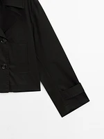 Short cotton trench coat with lapels