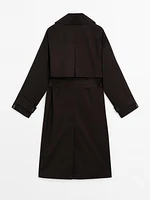 Long trench coat with belt and yoke detail