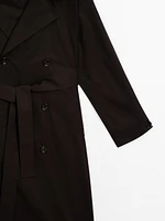 Long trench coat with belt and yoke detail