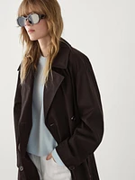 Long trench coat with belt and yoke detail