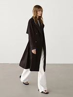 Long trench coat with belt and yoke detail