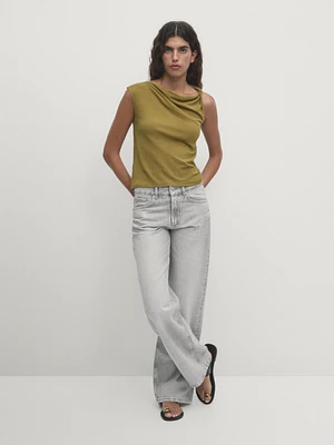 100% cotton draped shoulder top