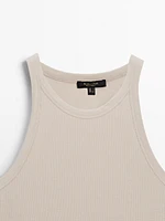 Ribbed cotton halter top