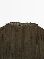 Pleated top with funnel neck