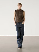 Pleated top with funnel neck