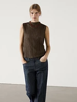 Pleated top with funnel neck