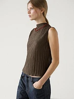 Pleated top with funnel neck