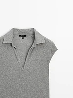 Ribbed raglan sleeve polo T-shirt