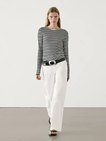 Long sleeve striped cotton T-shirt