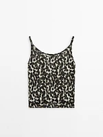 Animal print linen strappy top