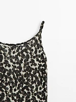 Animal print linen strappy top