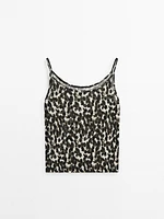 Animal print linen strappy top