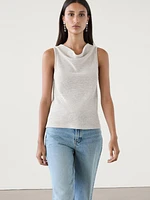 Cotton blend top with cowl neckline