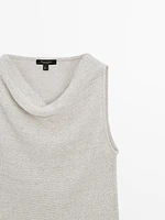 Cotton blend top with cowl neckline