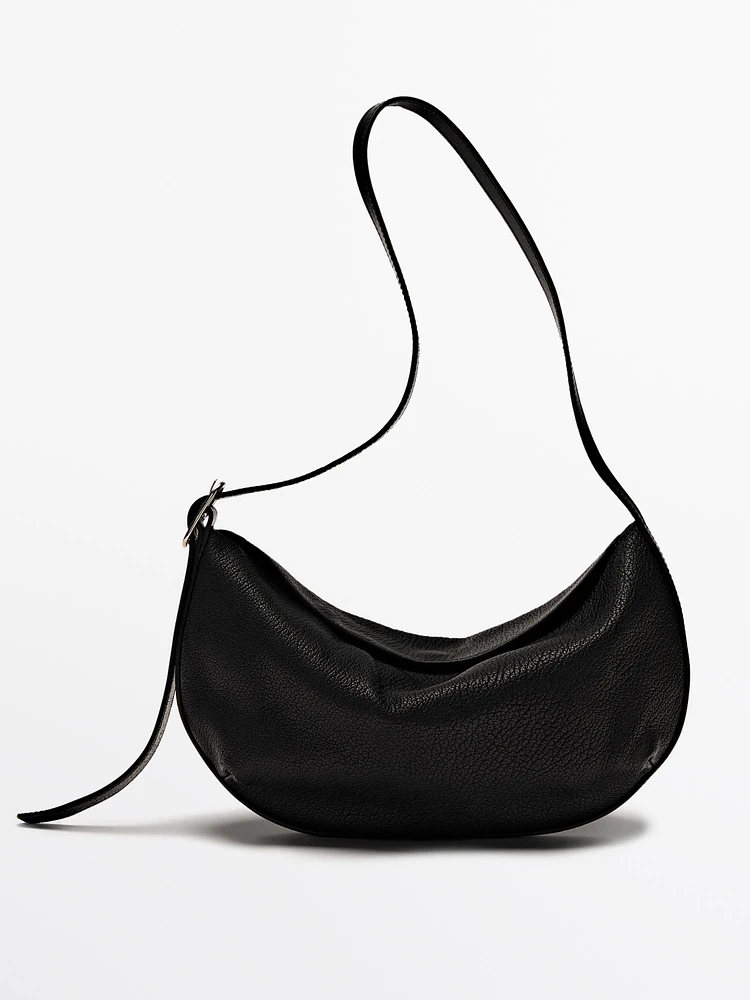 Nappa leather textured half-moon bag