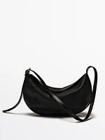 Nappa leather textured half-moon bag