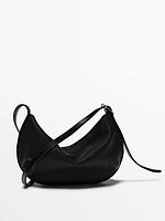 Nappa leather textured half-moon bag