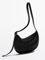 Nappa leather textured half-moon bag