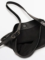 Nappa leather textured half-moon bag