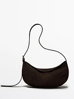 Split leather half-moon bag