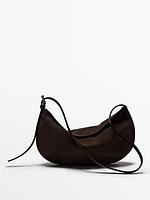 Split leather half-moon bag