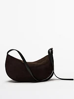 Split leather half-moon bag