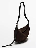 Split leather half-moon bag