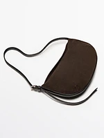 Split leather half-moon bag