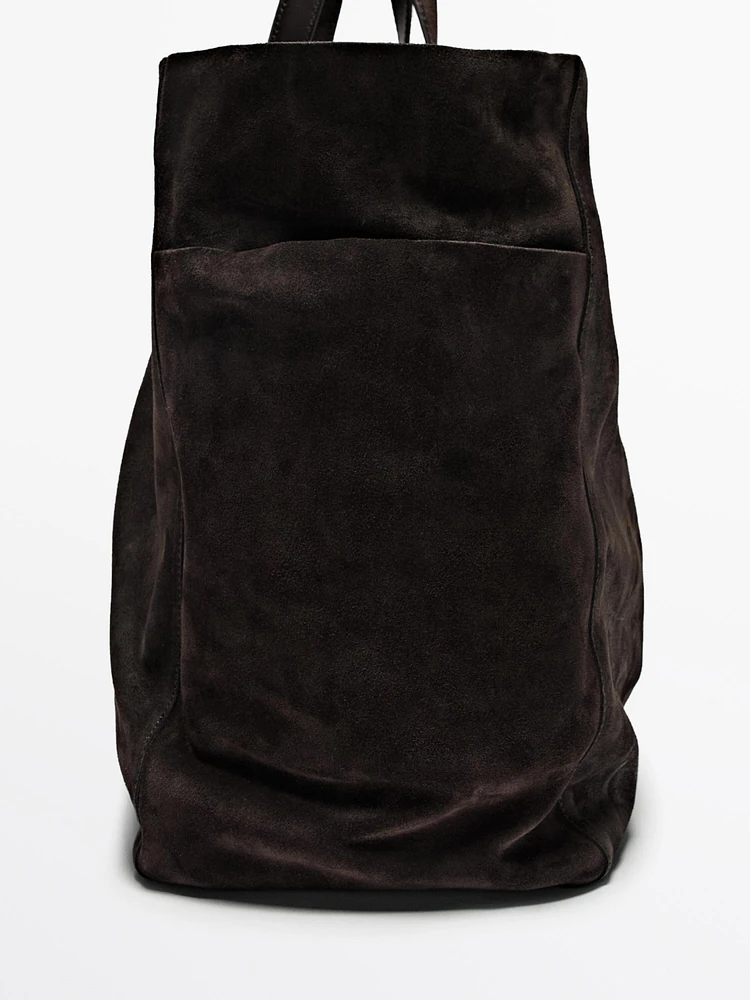 Split leather maxi bag