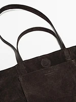 Split leather maxi bag