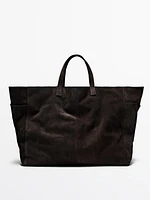 Split leather maxi bag